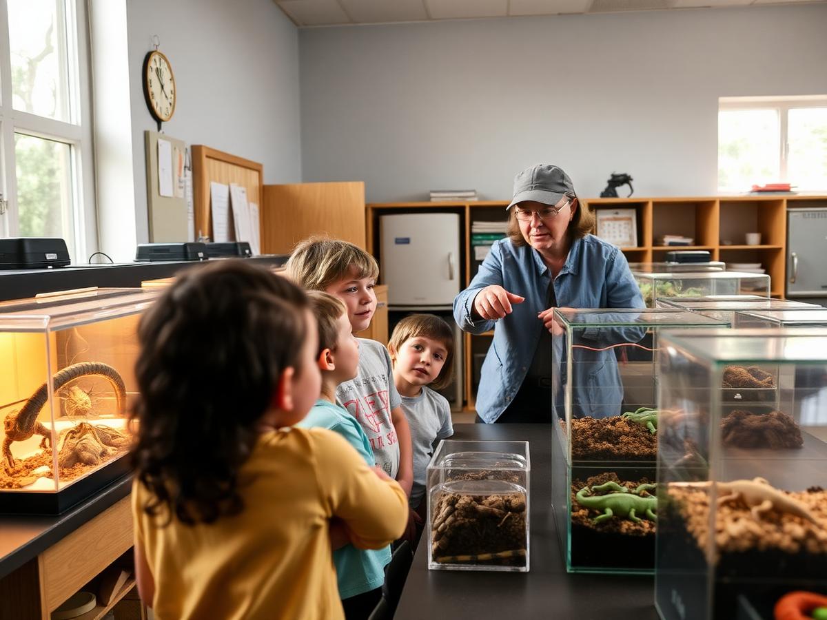 Benchmark students studying animals in the Science Lab